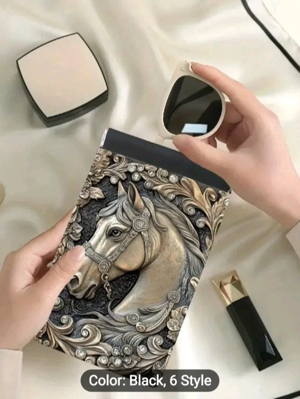 Elequent Equestrian Embossed Relief Horse Head Pocket Pouch For Phone/Cards Etc.